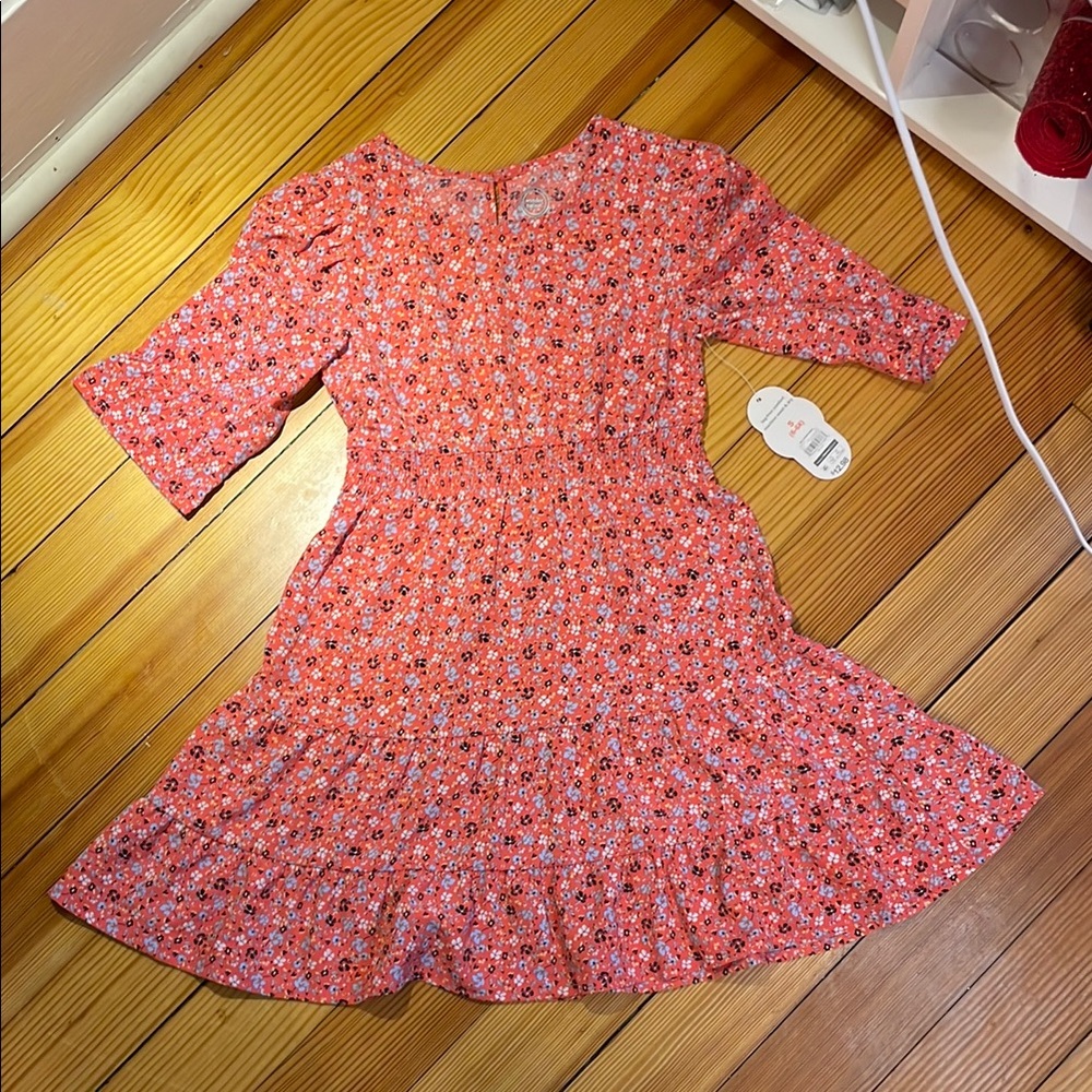 NWT Girls Floral Pink Dress with Ruffle Hem Size 6/6X